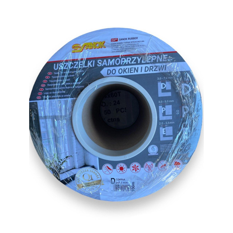 Ущільнювач самоклеючий Sanok Rubber тип D 9х7,5 мм 100м (білий) Польща