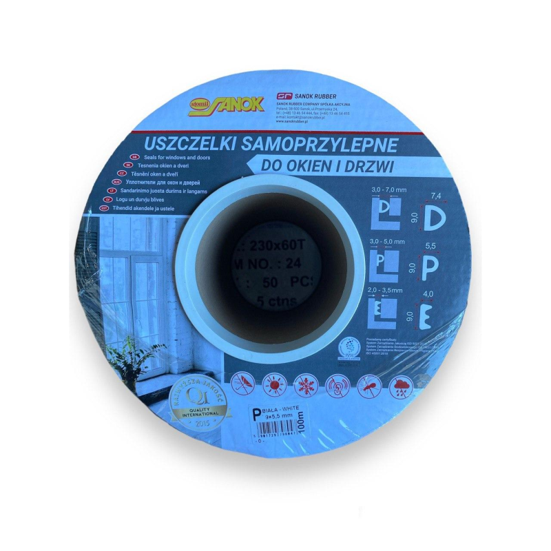 Ущільнювач самоклеючий Sanok Rubber тип Р 9х5,5 мм 100м (чорний) Польща