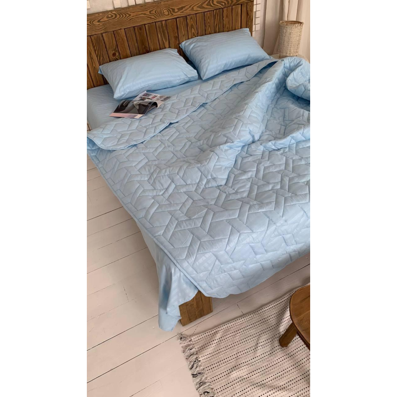 Літній однотонний набір постільної білизни (холофайбер) двоспальний, Блакитний