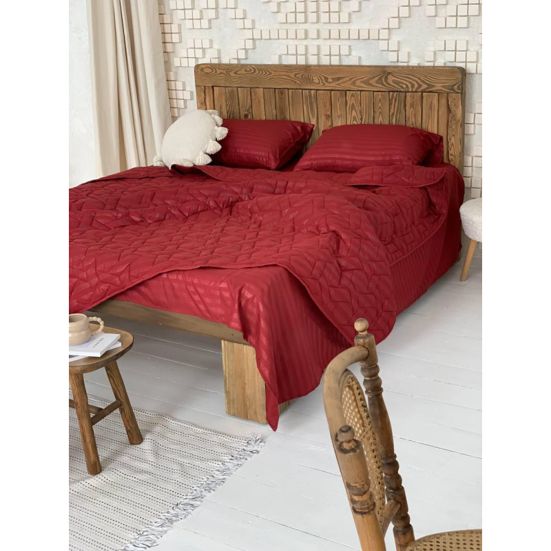 Літній однотонний набір постільної білизни (холофайбер) Сімейний, Бордо