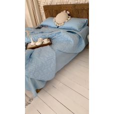 Летний однотонный набор постельного белья (холлофайбер) полутораспальный, Голубой